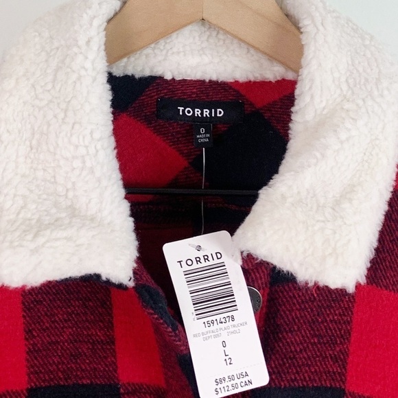 NWT Torrid Trucker Jacket In Red Black Buffalo Check Plaid - Picture 8 of 10